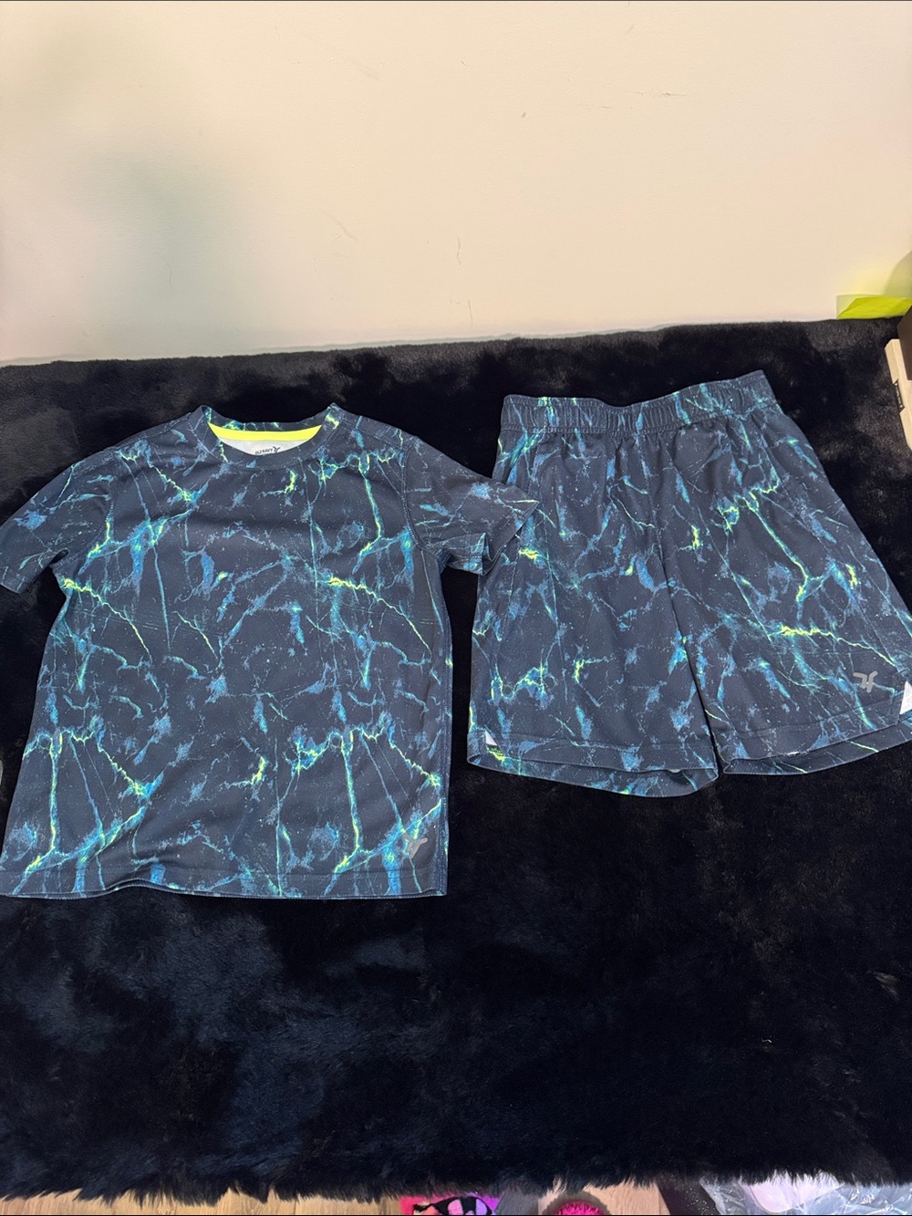 Old Navy Boys Navy Blue Marble Rashguard Set with Aqua Accents